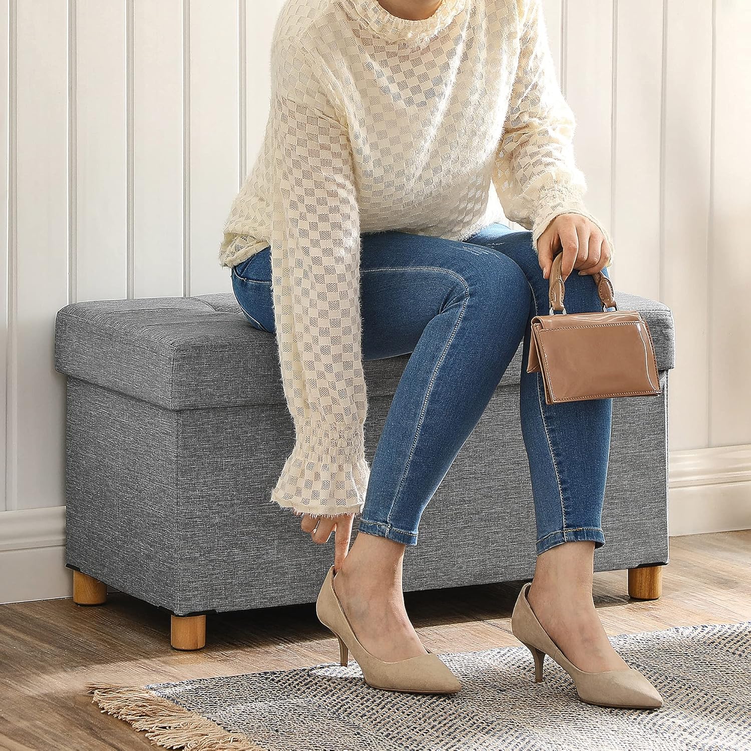 SONGMICS - pouf pliable LSF16GYX - 38x76x40 cm - capacité 300kg, rangement