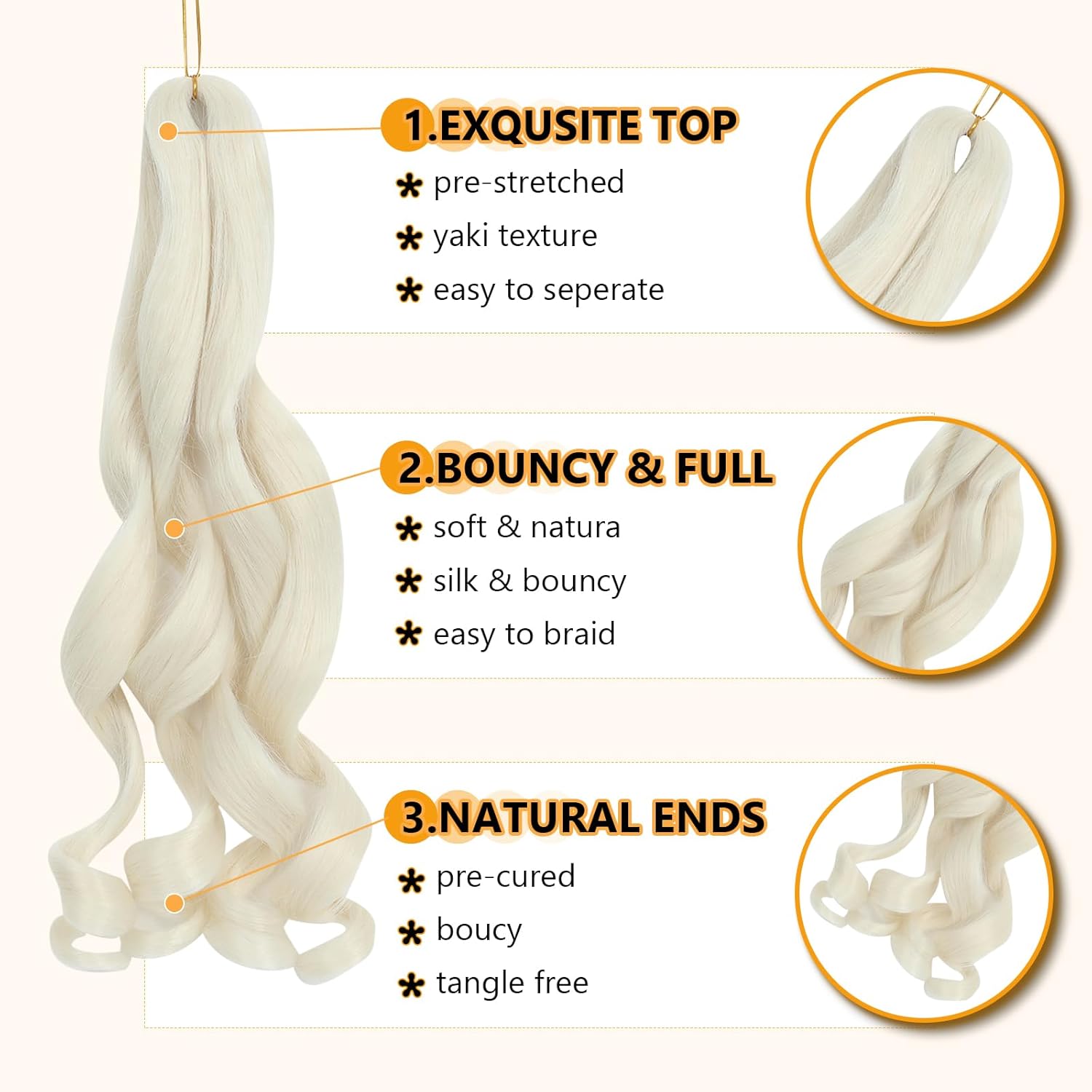 French Curl Braids - Rajout cheveux tresses 41cm - 7 paquets - Bouncy Loose Wavy 613#