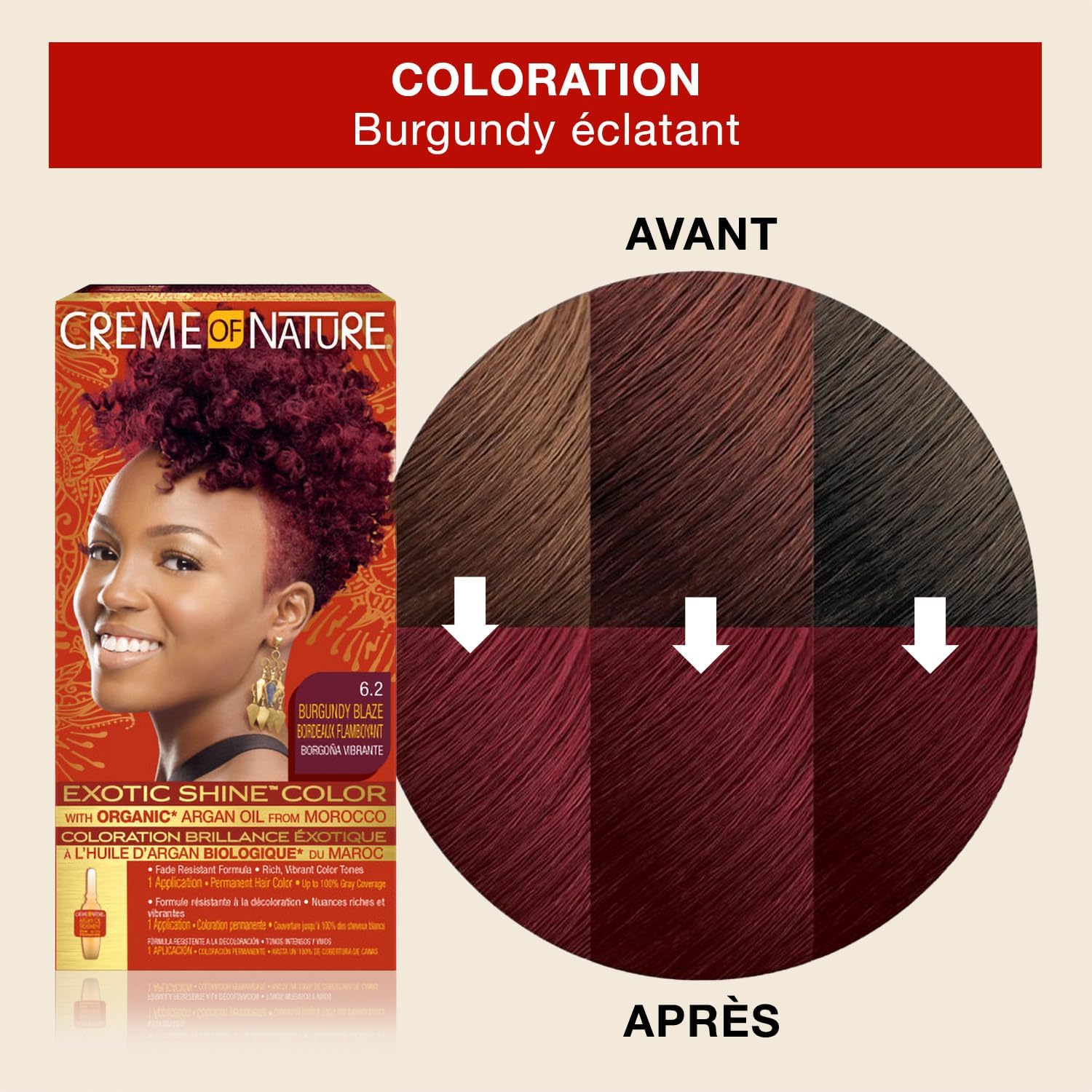 Creme of Nature - Argan Oil - coloration permanente cheveux bouclés, couvre 100% cheveux blancs, 6.2 Burgundy