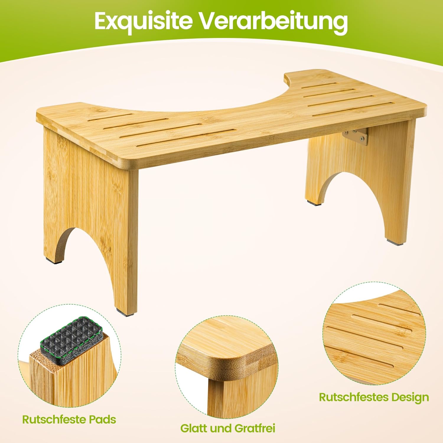 Tabouret Toilette - Bamboo pliable - dimensions compactes - ergonomique, soulage hémorroïdes, constipation et ballonneme