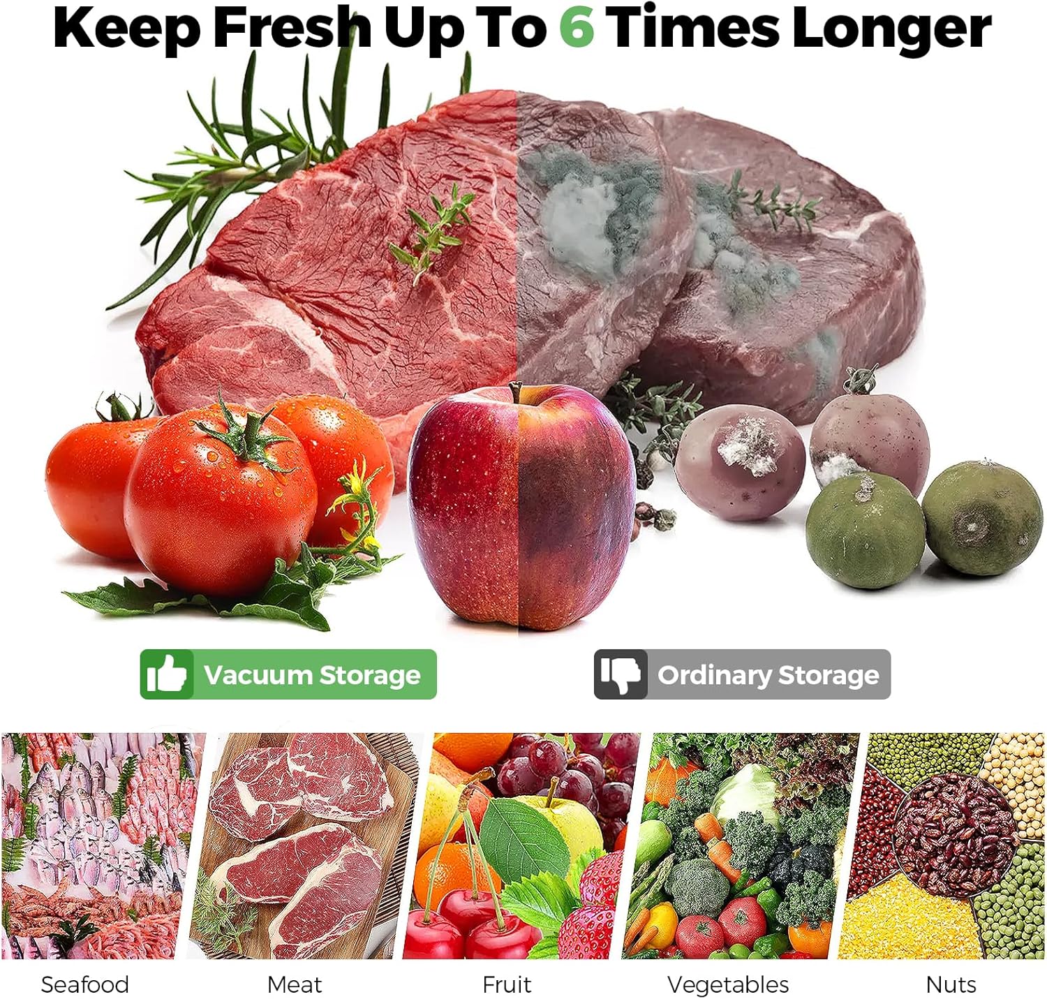 Rouleau sous vide alimentaire - 28x300cm - lot de 6, compatible toutes machines, sans BPA