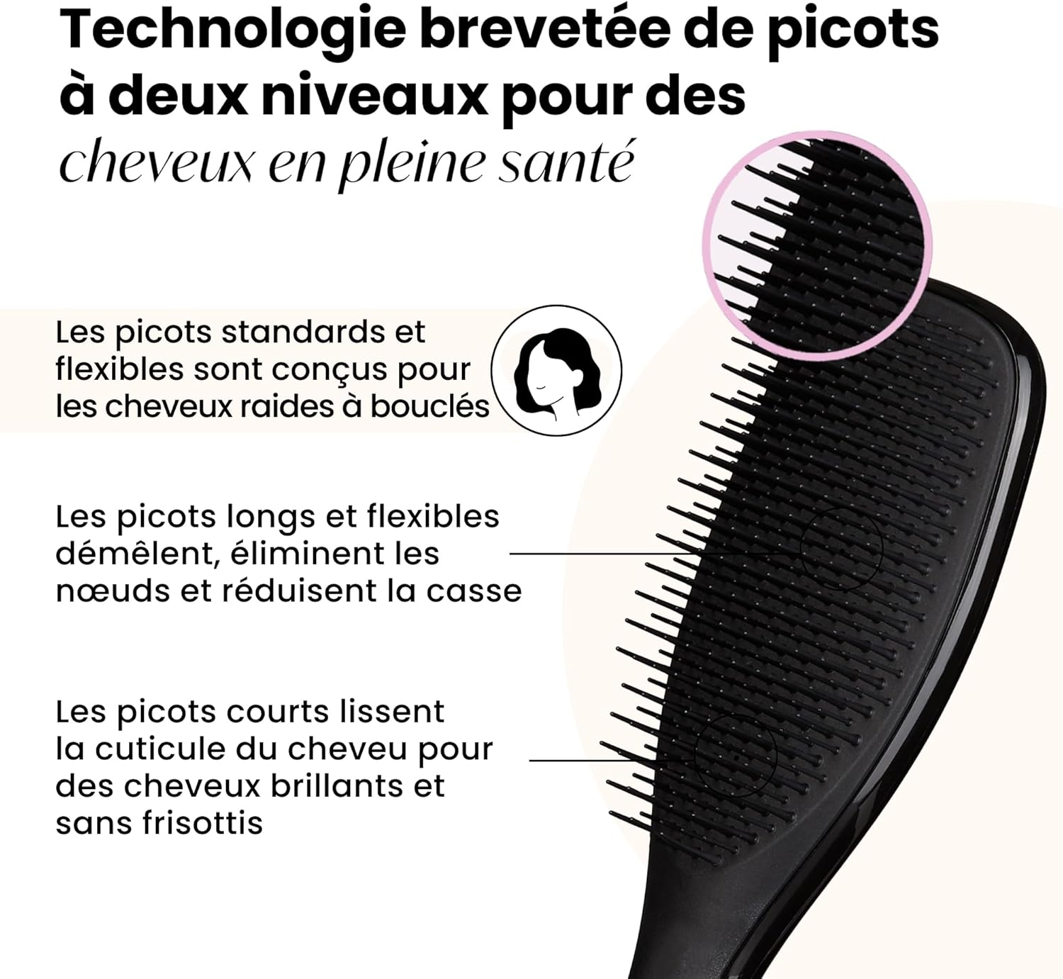 Tangle Teezer - Ultimate Detangler - Brosse démêlante cheveux secs/mouillés, picots deux niveaux, anti-casse, noir, tous