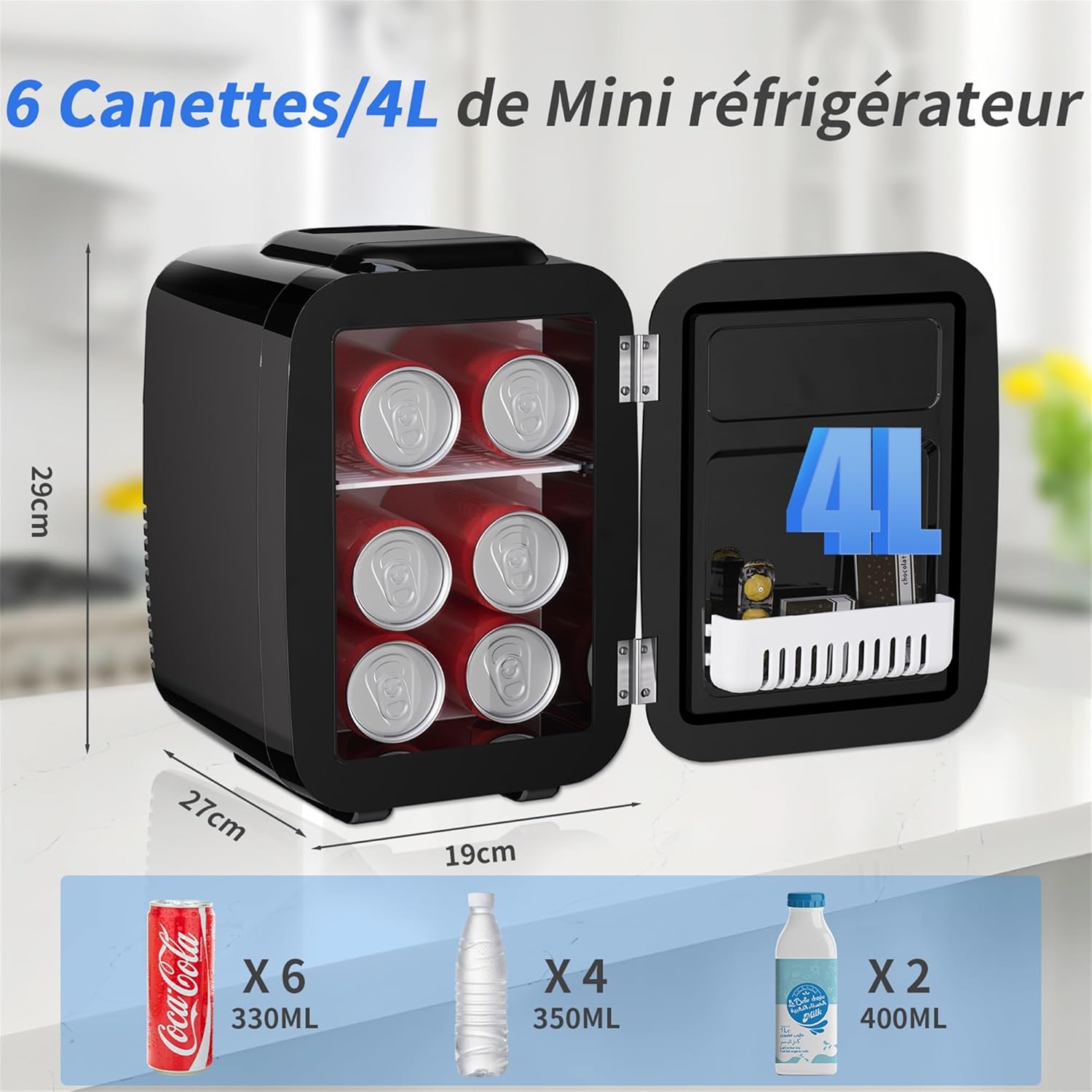 YASHE - mini frigo 4L - compact, thermoélectrique, CA/CC, 6 canettes