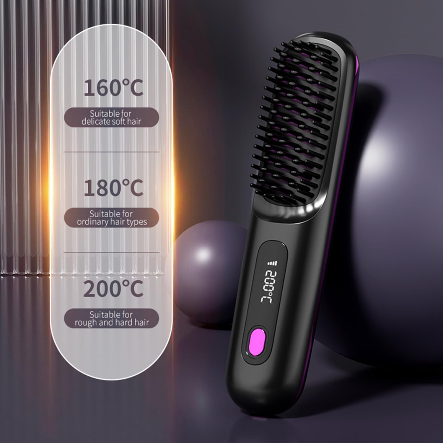 Go Brush Pro - Mini brosse à lisser sans fil, 2000mAh, écran LCD