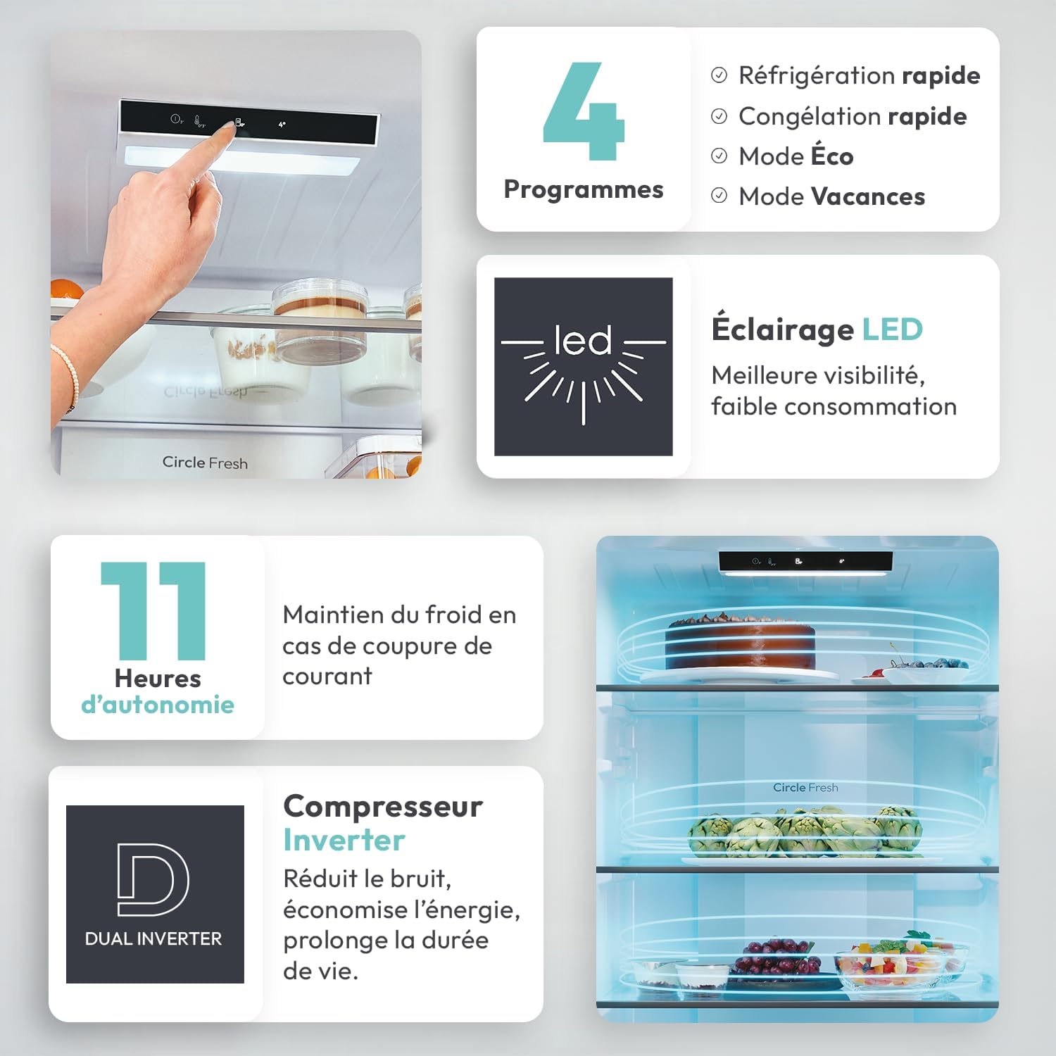 Candy - combiné Circle+ - 185x59,5x66,7 cm - No Frost, 355L, classe E - CNCQ2T618EW