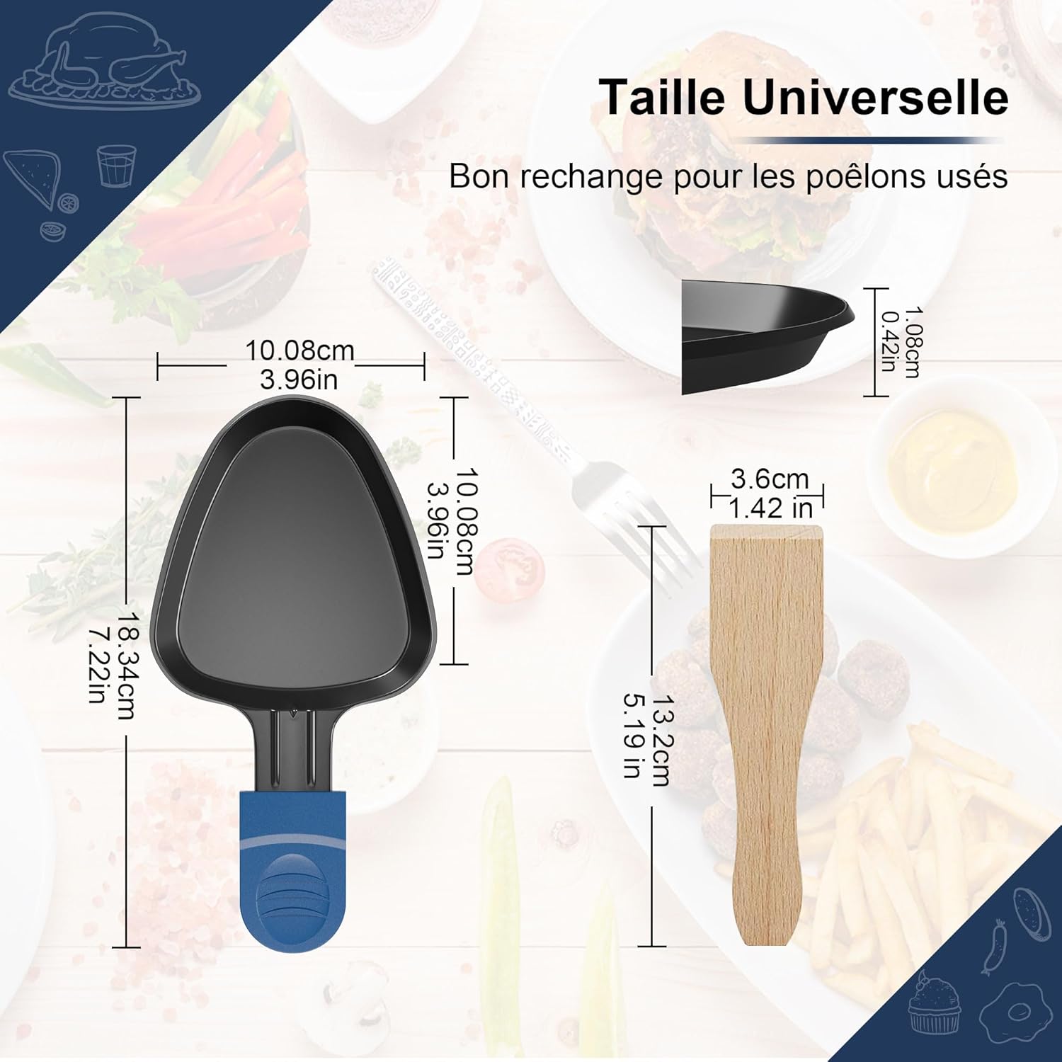 ipow - lot de 8 poêlons à raclette triangle, antiadhésifs, avec spatules