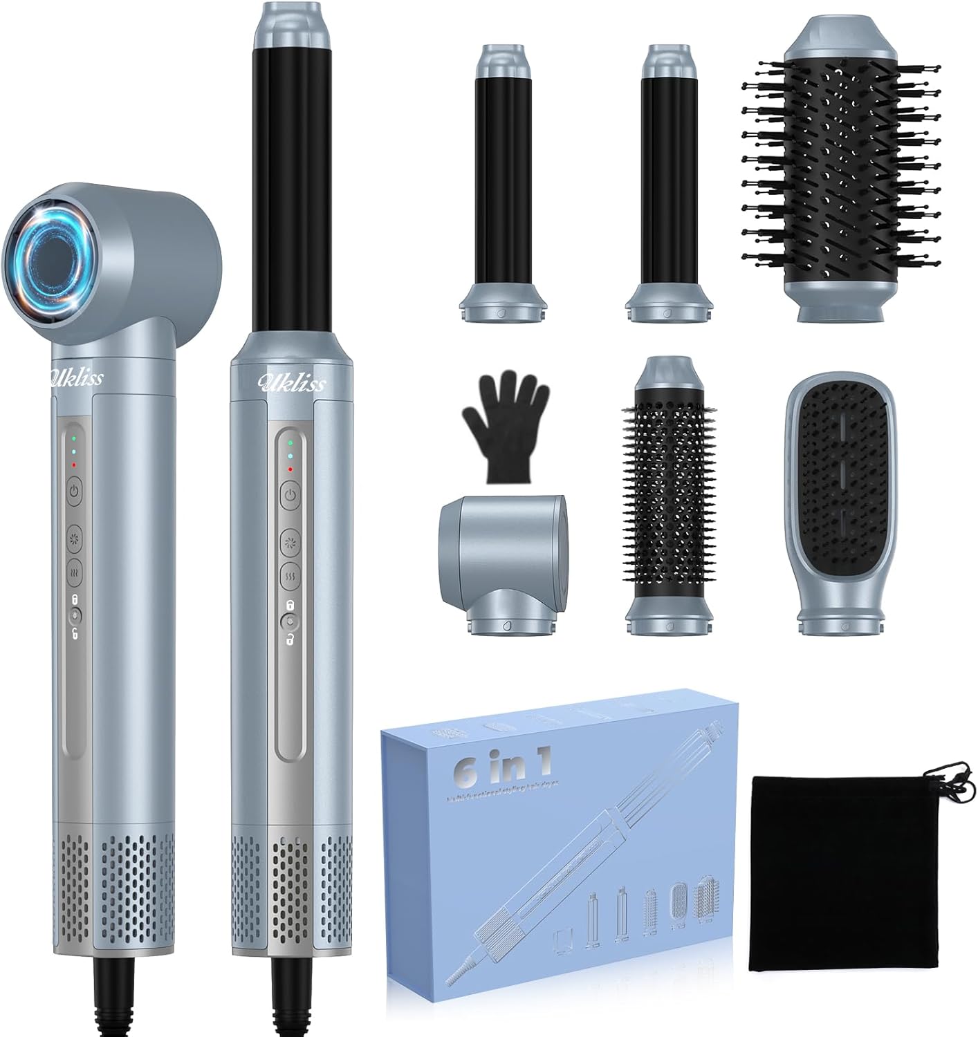 UKLISS - Air Styler 6 en 1 - 1400W - Ionique, multifonction, cheveux bouclés