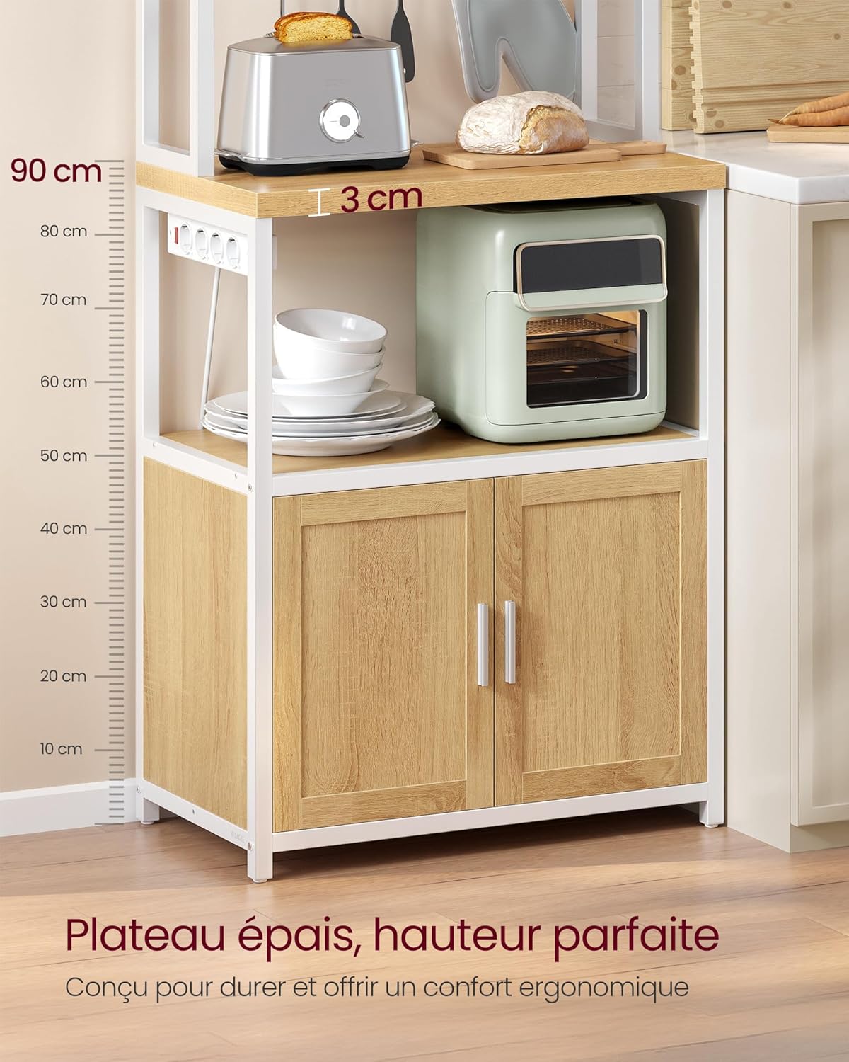 VASAGLE - étagère cuisine/bar café, 40x60x170 cm, 8 crochets, KKS058Y02