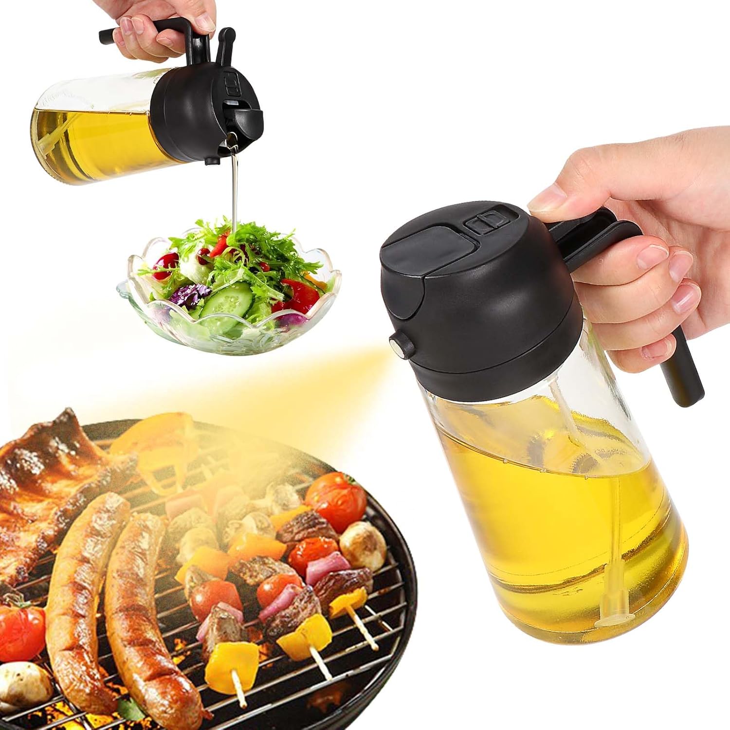 Vaporisateur d'huile cuisine - 470ml - 2 en 1, verre, grillades, friture