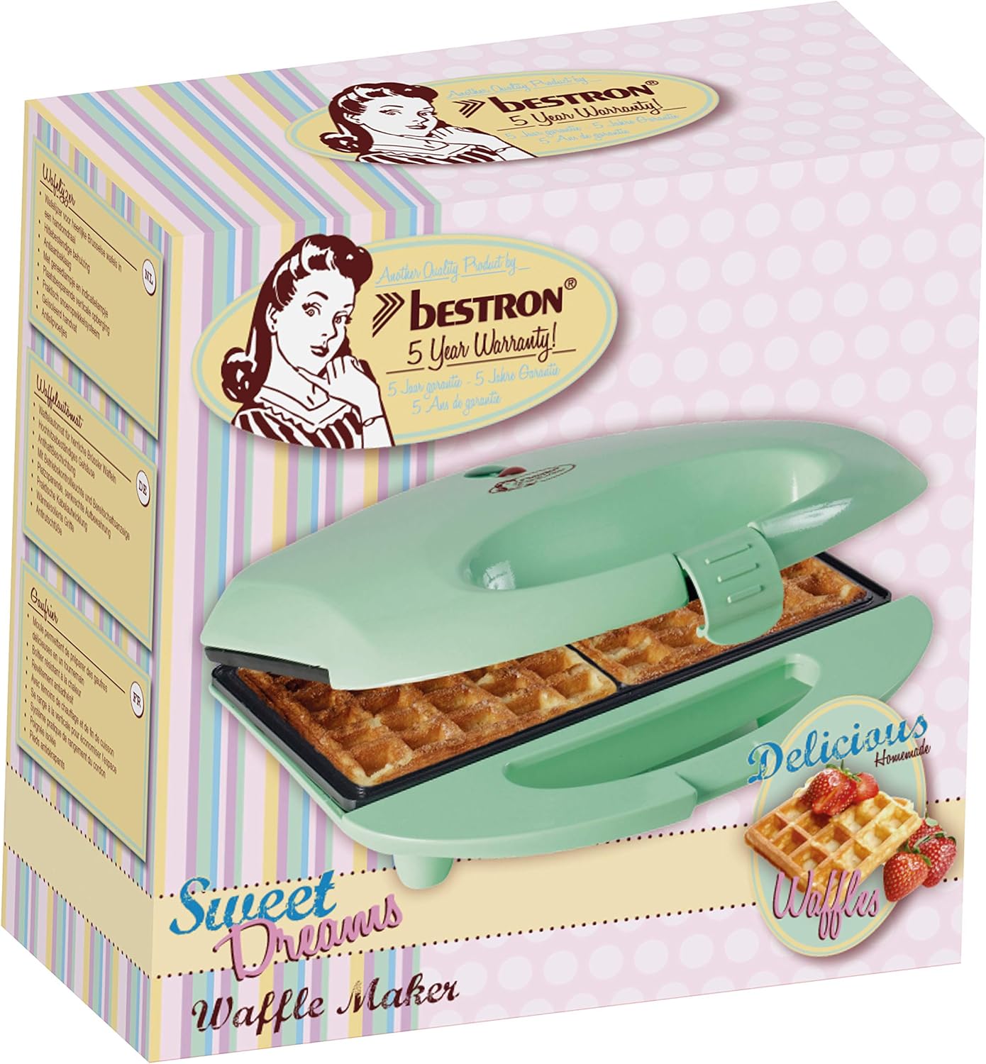 Bestron - Gaufrier Rétro - 700W, revêtement antiadhésif, vert menthe