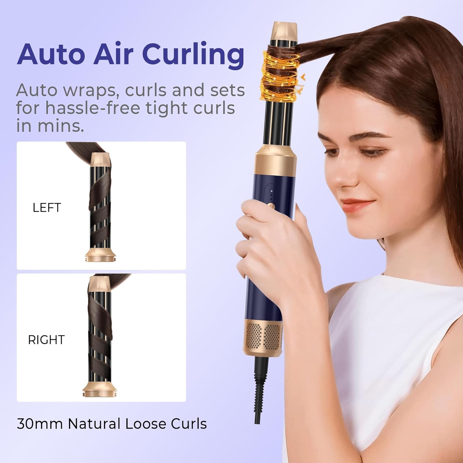 Sèche Cheveux Air Styler 7 en 1 - 1400W - 3 températures, boucle et lissage, fer à boucler 30 mm