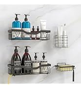 UUlioyer Étagère de douche sans perçage, étanche et inoxydable, 4 pièces