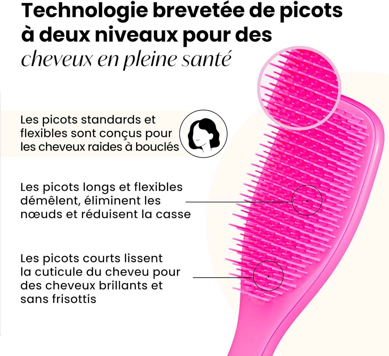 Tangle Teezer - Ultimate Detangler - picots deux niveaux, démêle sans casse, cheveux secs ou mouillés, 25x6 cm