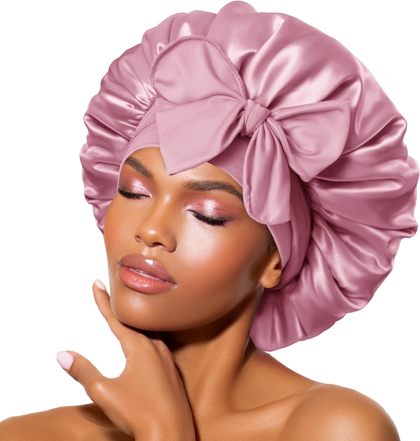 BONNET QUEEN - bonnet satin nuit ajustable, moyen, cheveux bouclés