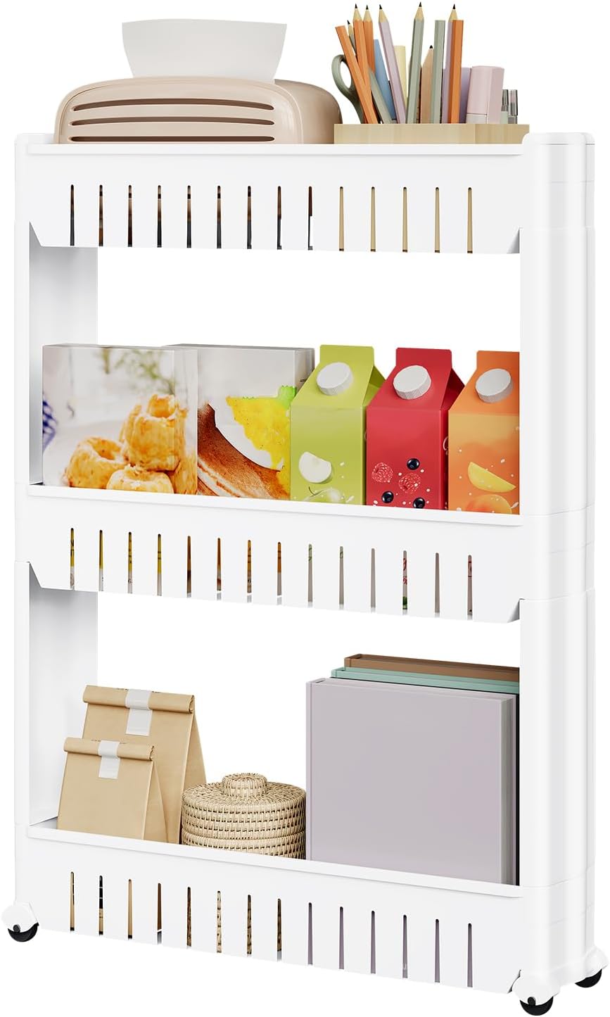 WOLTU - Étagère à roulettes 3 compartiments, compact, blanc