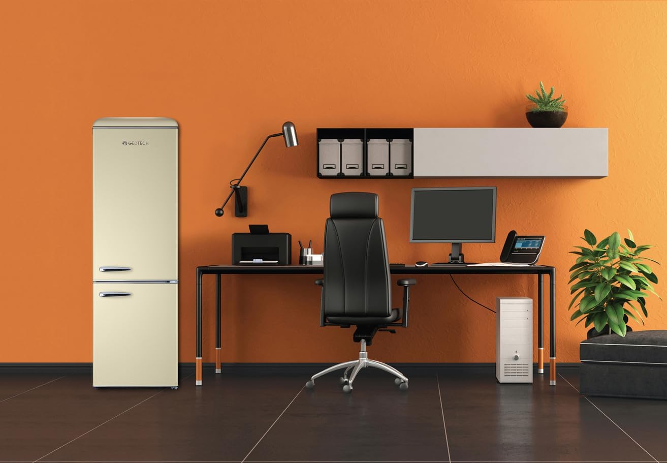 GEDTECH - réfrigérateur combiné vintage bas, 310L, crème, faible conso, GCBV310CR