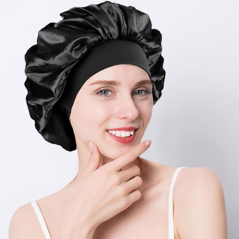 Bonnet satin femme - lot de 2 - protection nuit cheveux, réglable