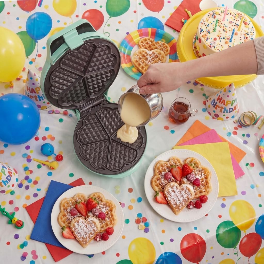 Bestron - gaufrier rétro, cœur, 700W, antiadhésif, menthe, verts