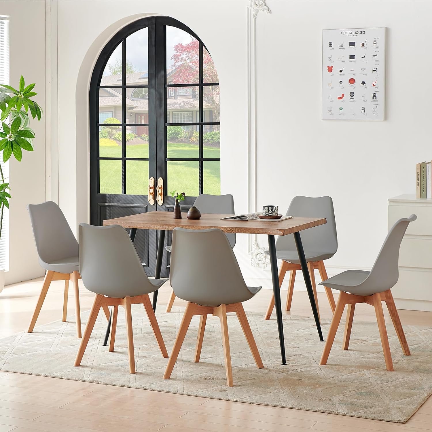 EGGREE - Chaises Scandinaves Lot de 6 - design moderne, bois hêtre, rembourrées, gris, parfait salle à manger