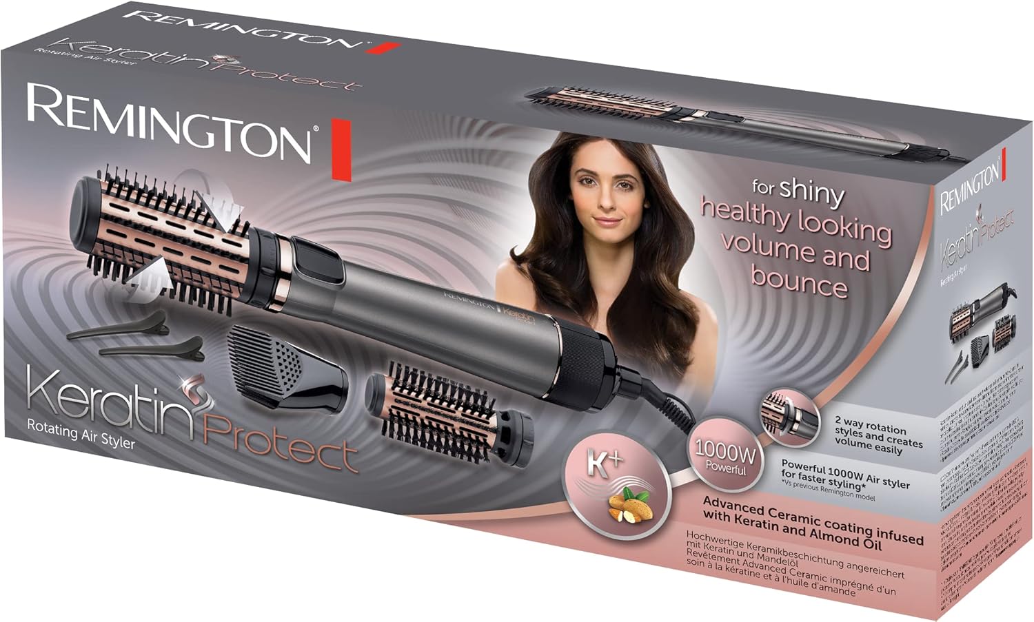 Remington - Brosse soufflante Keratin Protect - 1000W, céramique, 3 accessoires - AS8811