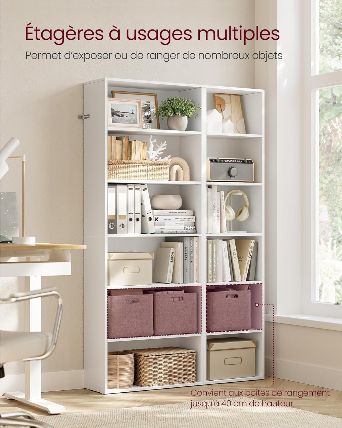 VASAGLE - étagère 6 niveaux - 24x40x178,5 cm - rangement ouvert, blanc LBC167T14