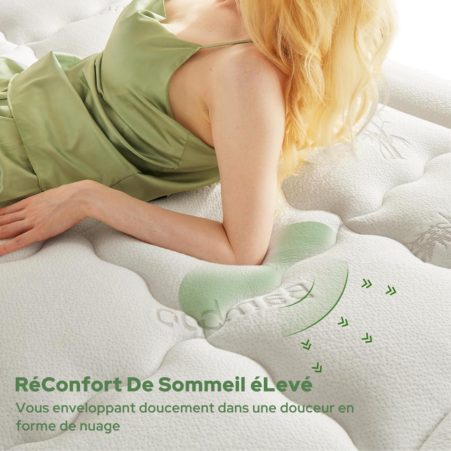 BEDLORE - surmatelas matelassé 140x200 cm, viscose bambou respirant, bonnet 30 cm, Oeko-Tex