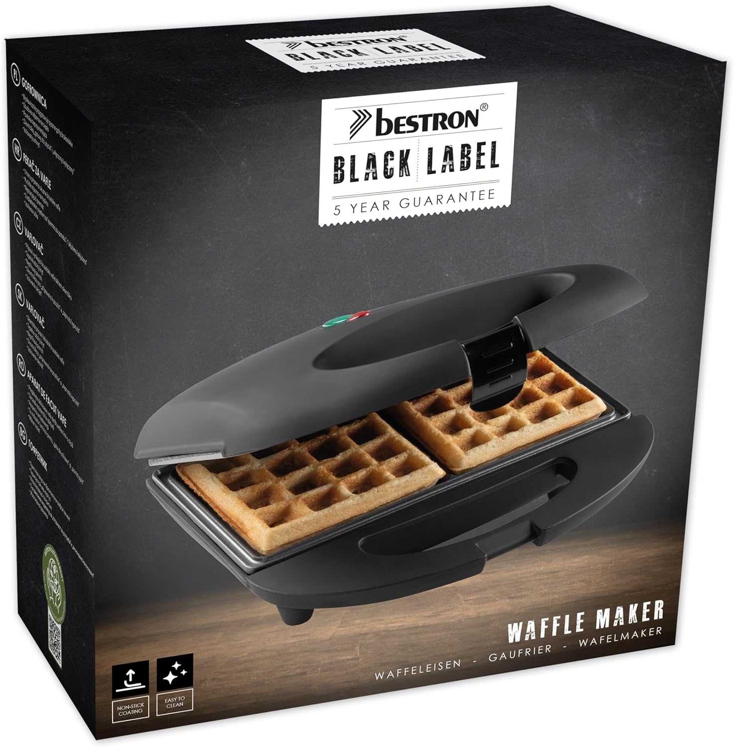 Bestron - Gaufrier rétro 700W, antiadhésif, noir mat, 23x13cm