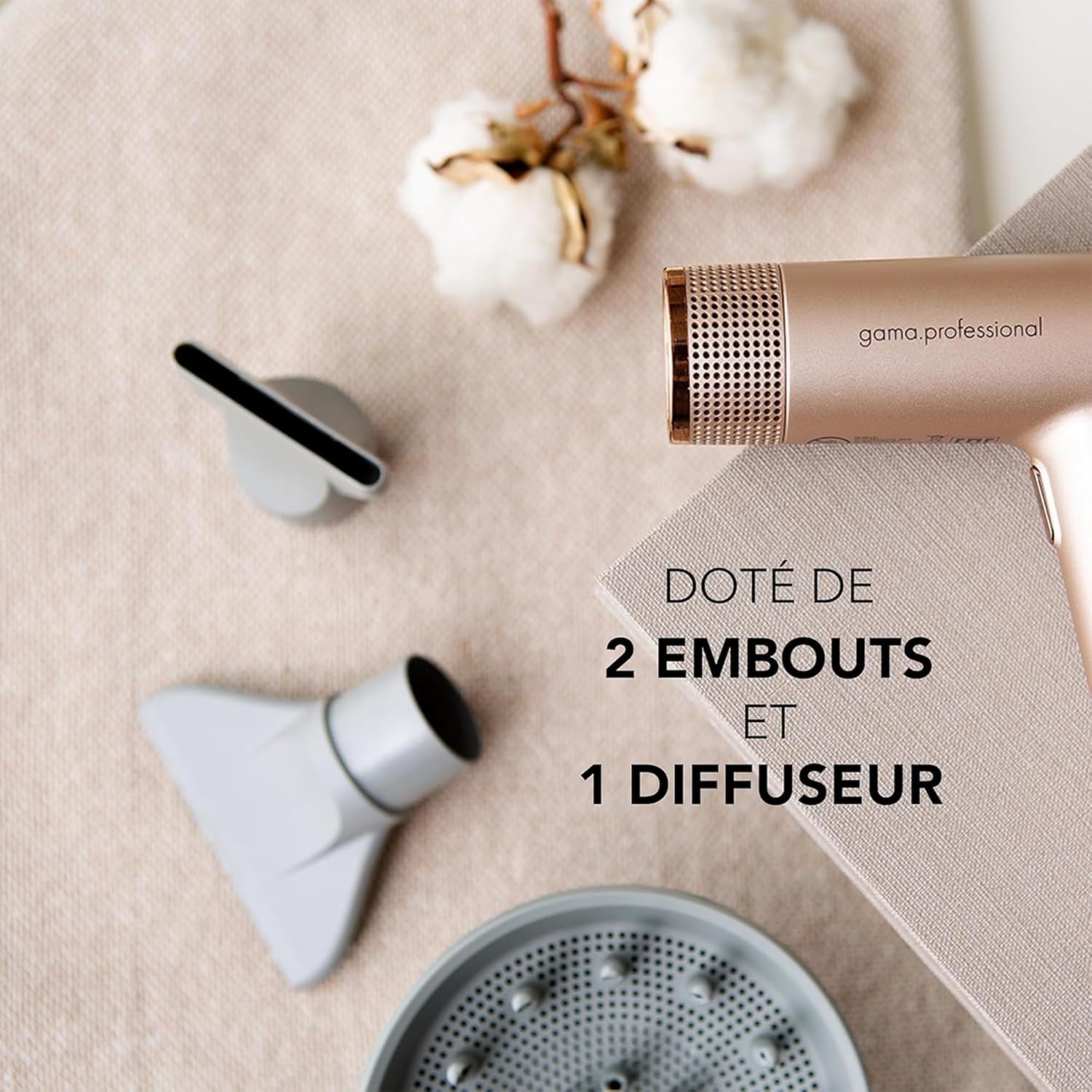 GA.MA Italy - iQ Perfect - sèche-cheveux ultraléger 1600W - Oxy-Active, moteur sans balais, Gold Rose