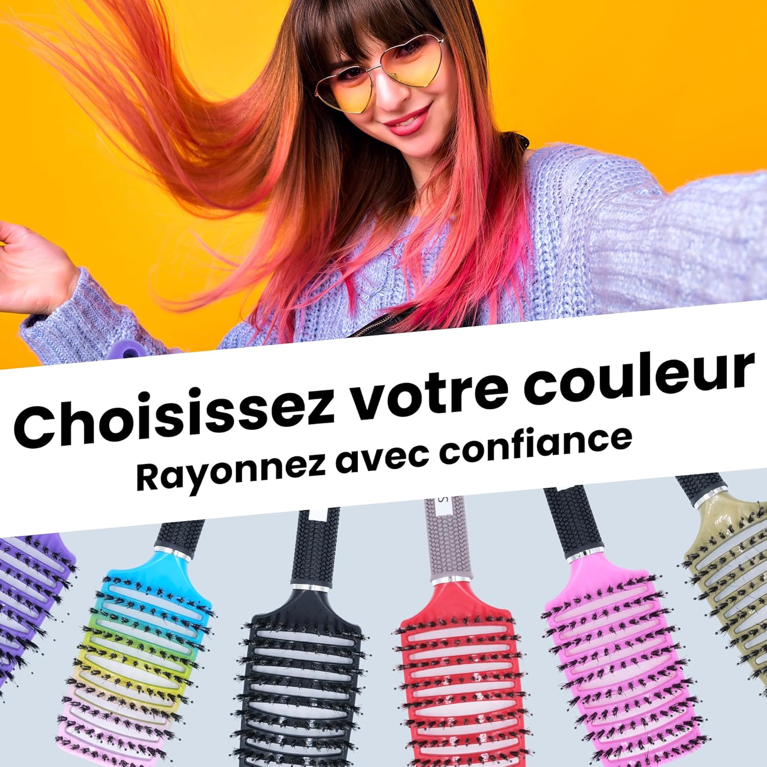 Brosse à Cheveux - démêlante sanglier nylon - anti-casse antistatique, tous types