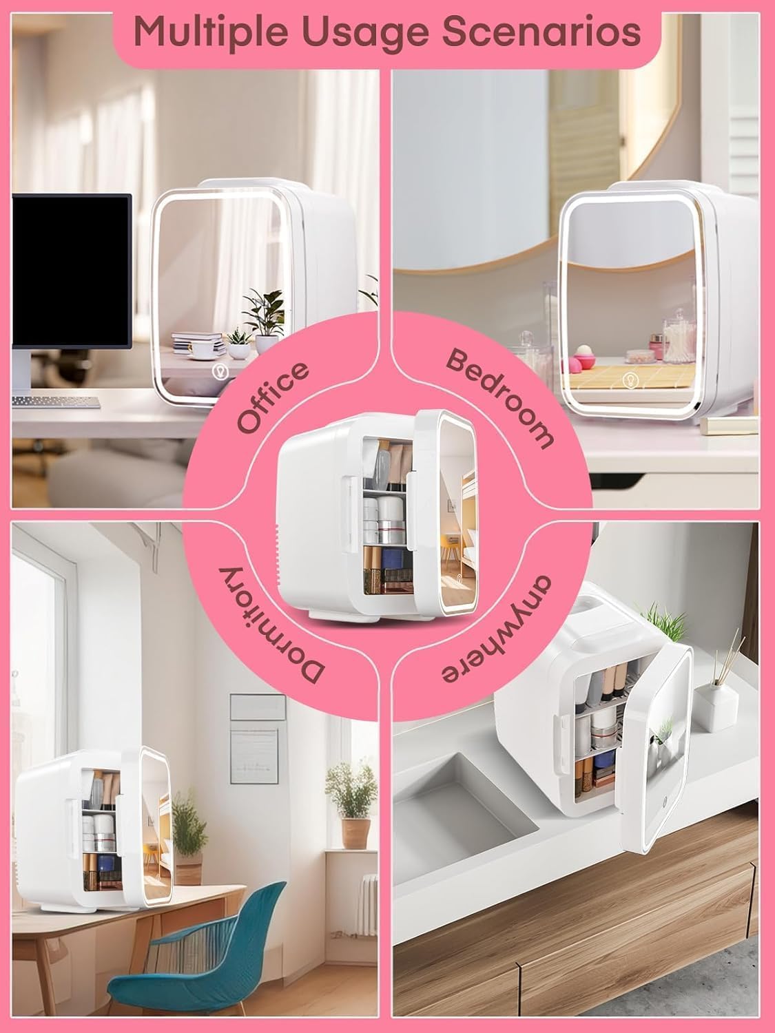 FOHERE - mini frigo 5L - miroir LED - chaud/froid, portable, blanc