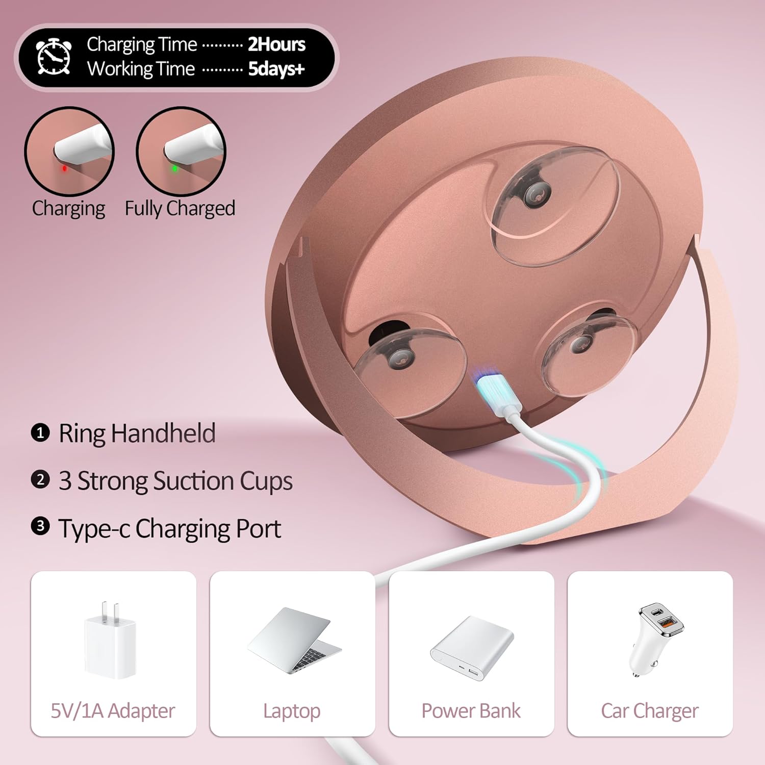 Miroir grossissant - 30x, éclairage LED, ventouse, or rose, maquillage précision