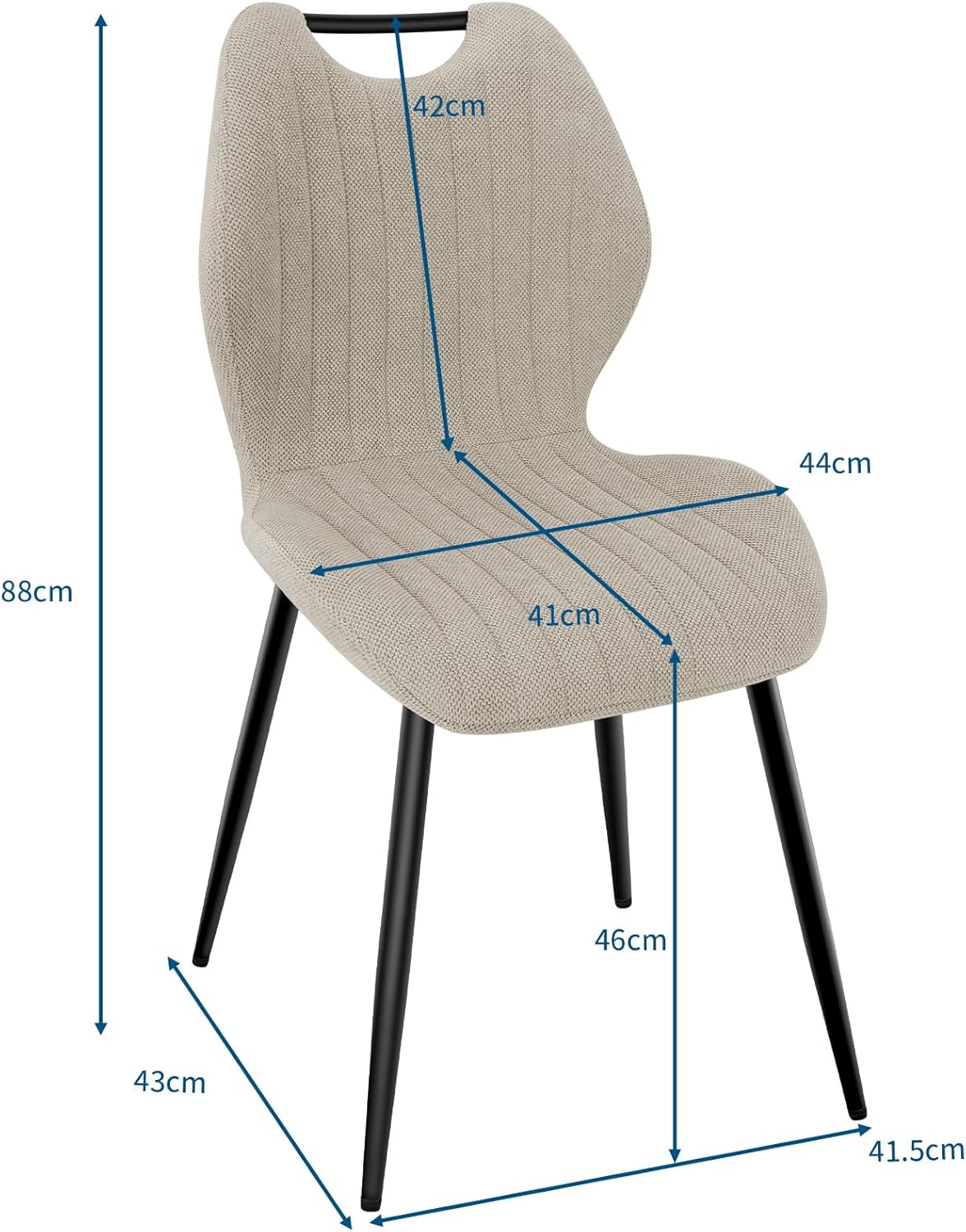 Chaises de salle à manger - tissu gris brun, pieds métal, lot de 2