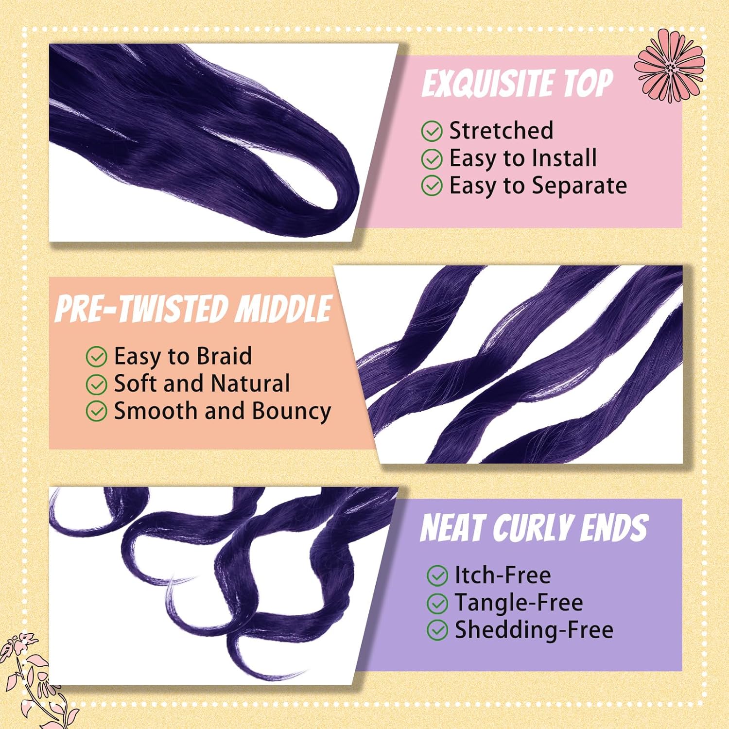 Enbeautiful - French Curl Braiding Hair - 24 pouces - 8 packs, boucles synthétiques, extrémités bouclées