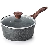 SENSARTE Casserole Induction 18 cm 2L Antiadhésive - Revêtement Granit, Couvercle Verre, Poignée ...
