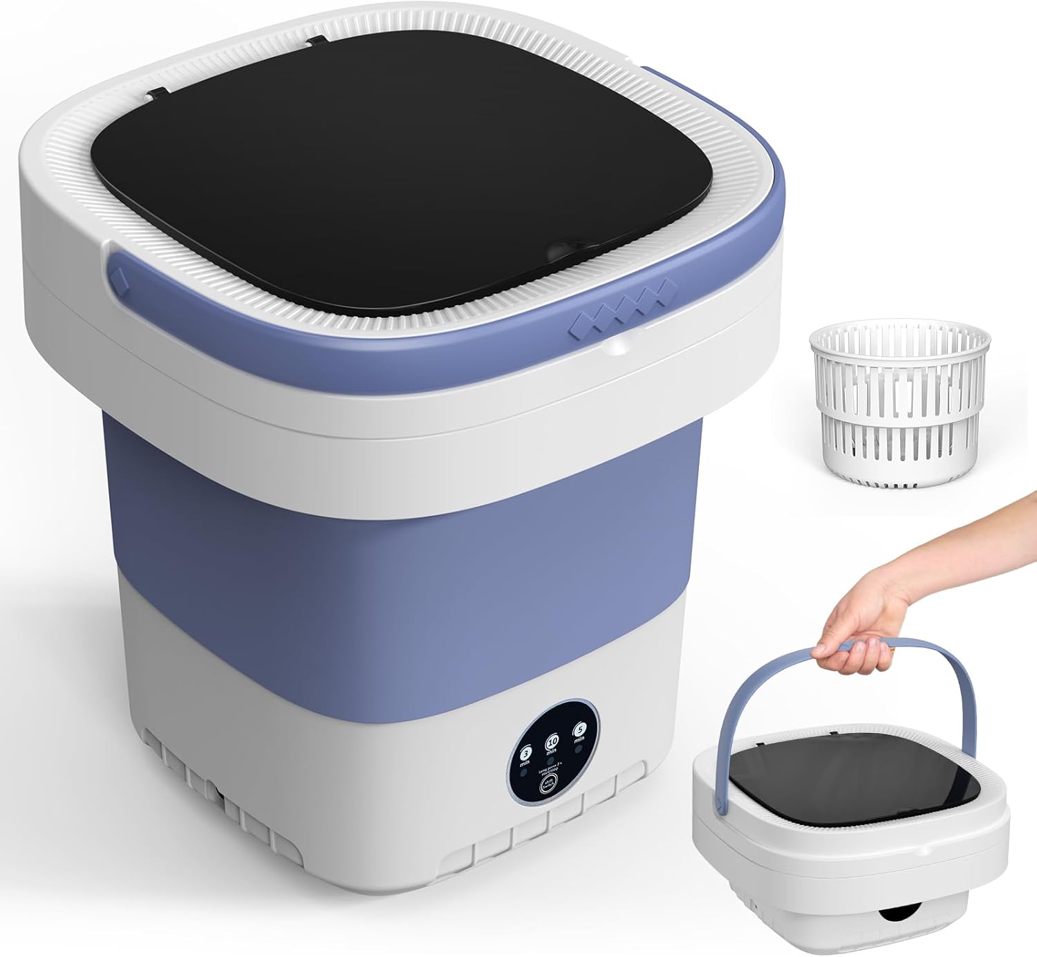 Mini machine à laver - 12L, pliable, 3 modes, panier essorage amovible