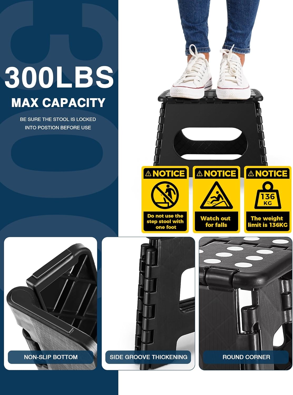 HOUSE DAY - Tabouret pliant 27 cm - 150kg, compact, léger, noir