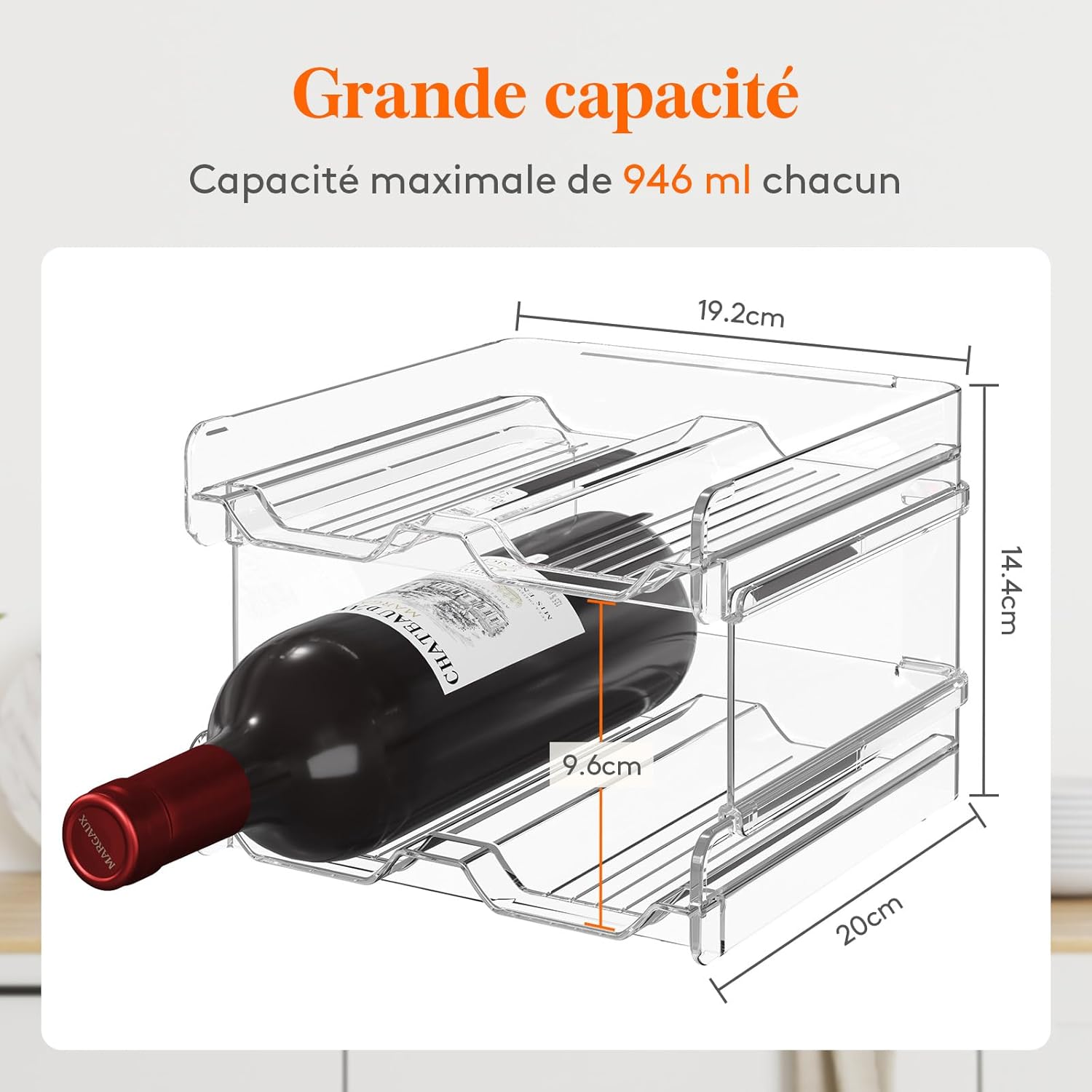 Lifewit - casier à vin empilable - lot de 2, 8 bouteilles, plastique transparent