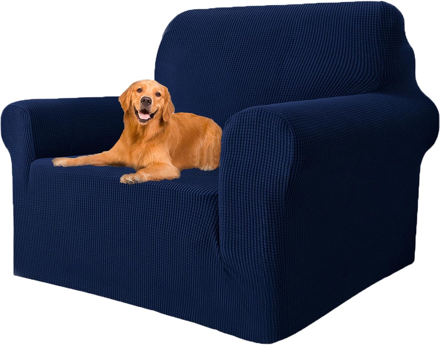 Housse canapé 1 place, extensible, accoudoirs, antidérapant, bleu