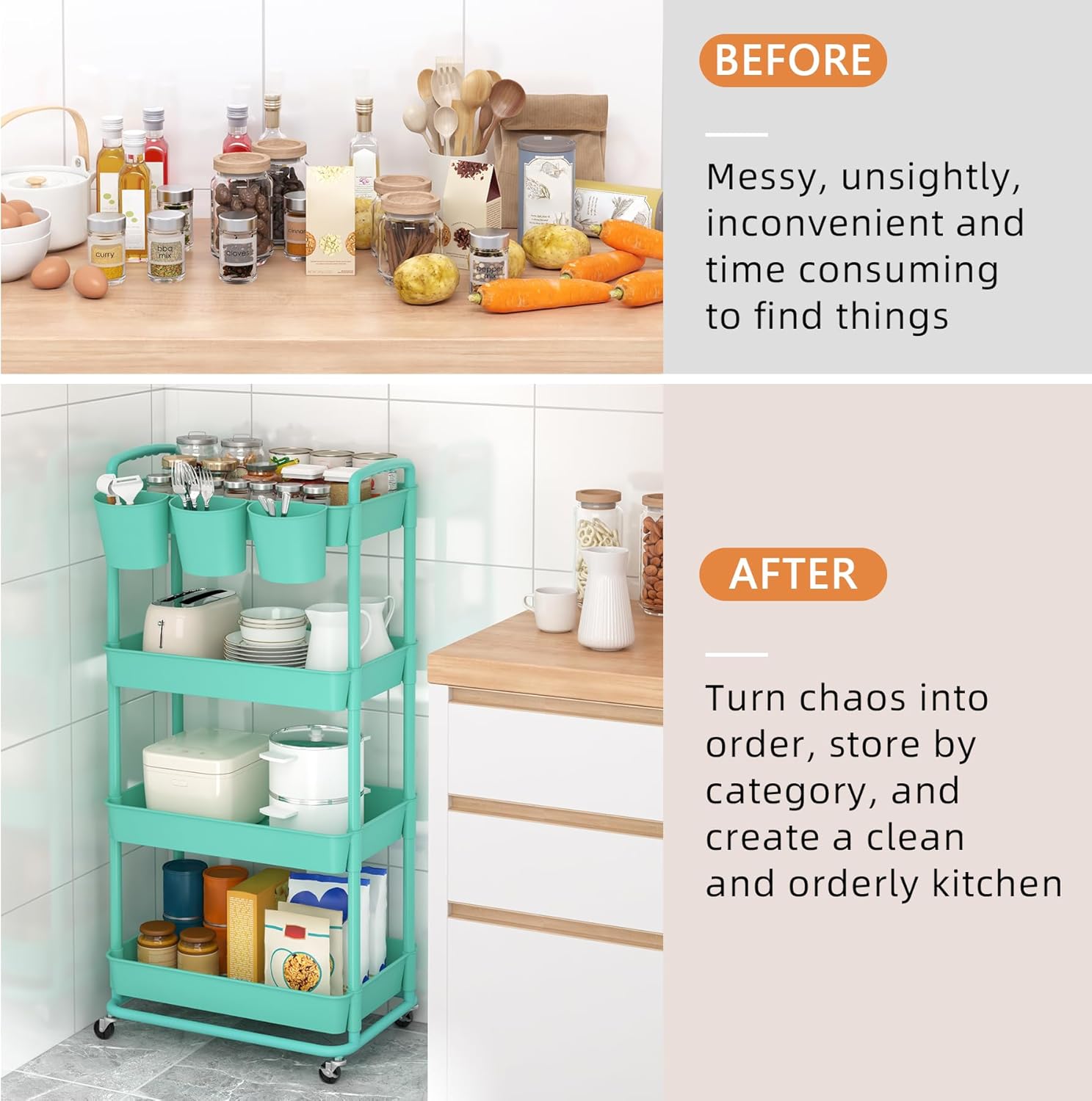 JIUYOTREE - chariot 4 niveaux - roulettes verrouillables, poignées, gobelets - rangement polyvalent