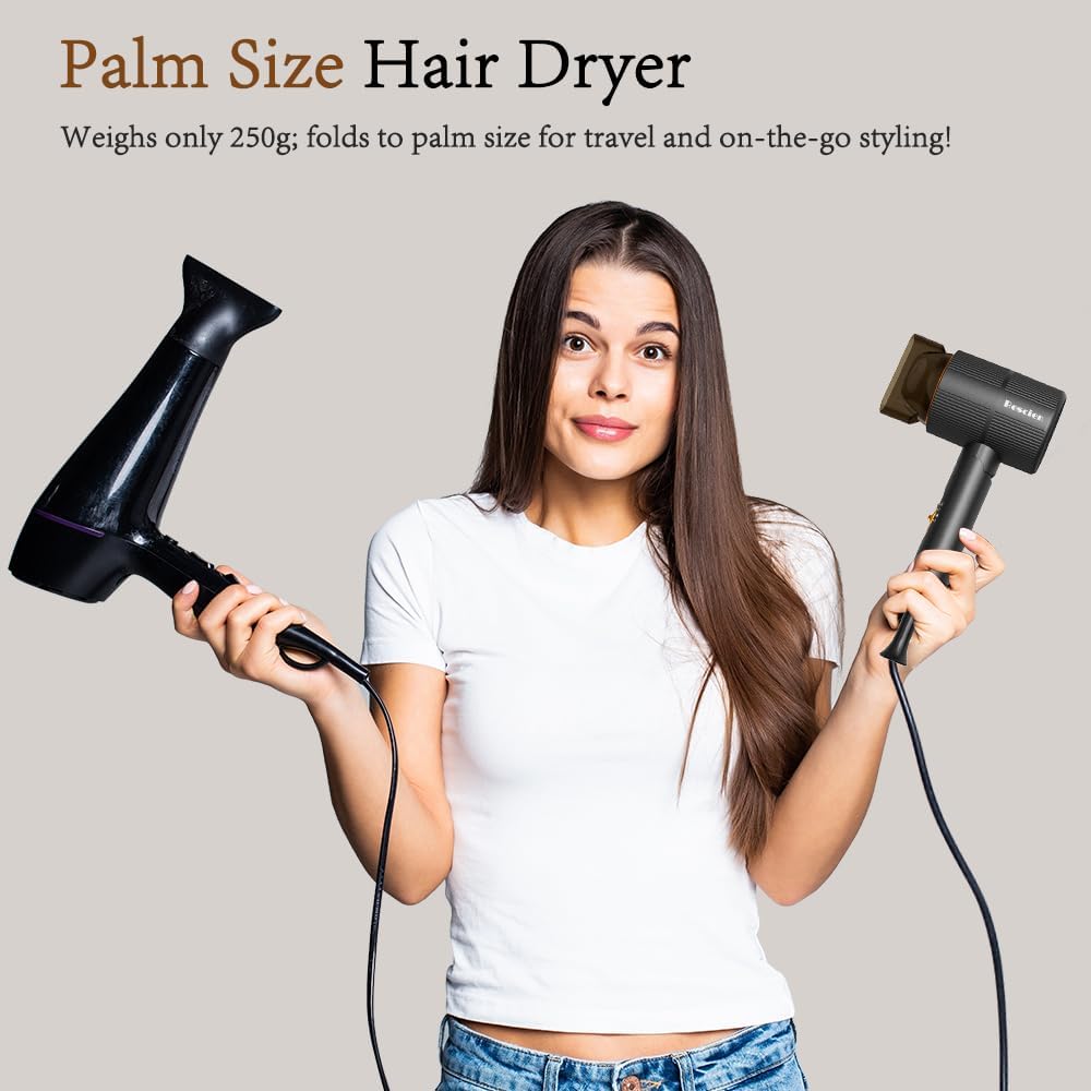 RESCIEN - Sèche-cheveux ionique pliable - 10x7x19cm - 2000W, léger, sèche rapidement, voyage - 2026