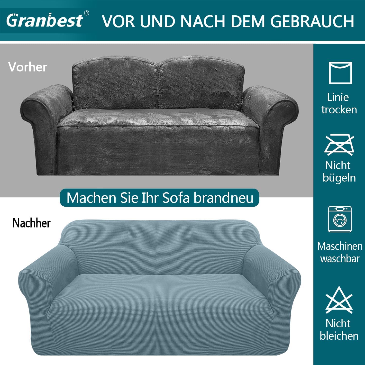 Granbest - housse de canapé moderne 1 place - bleu clair, extensible, protection animaux