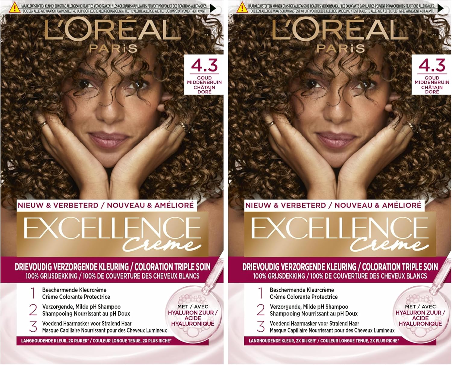 L'Oréal - Excellence 4.3 - Coloration cheveux, lot de 2, brun doré