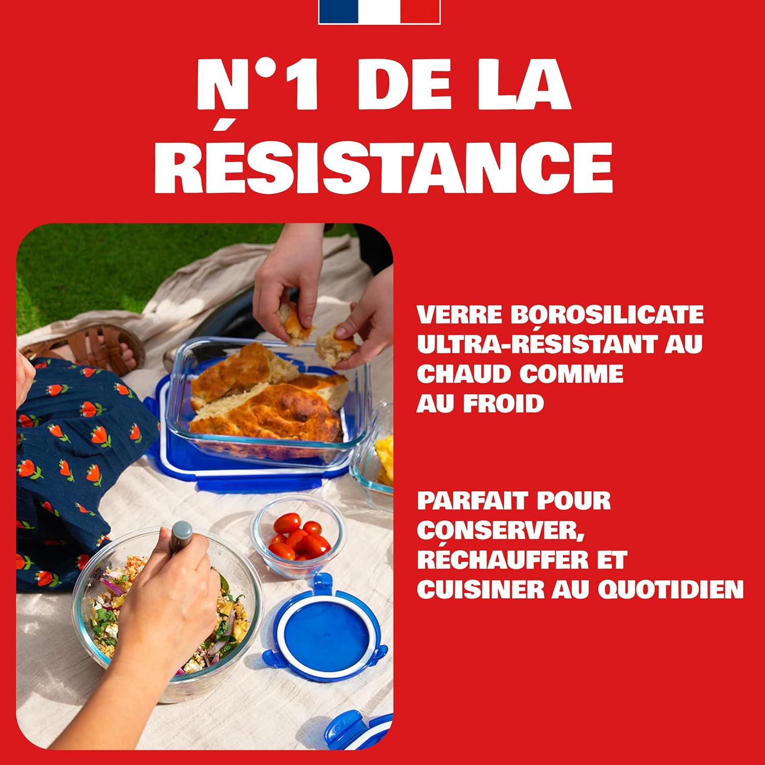 Pyrex - saladier gigognable 1.1L - verre borosilicate, couvercle