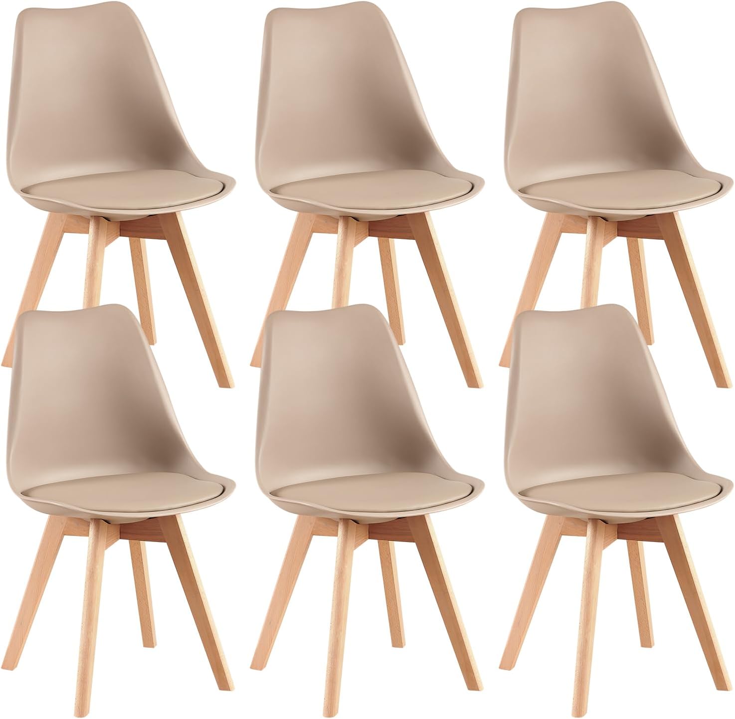 EGGREE - chaises scandinaves - lot de 6 - pieds hêtre, rembourrées, kaki clair