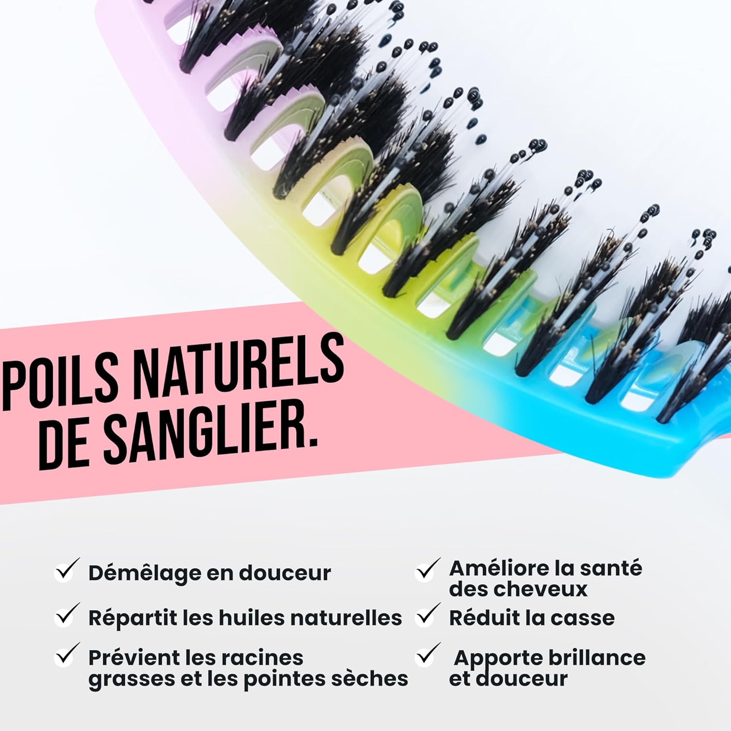 Brosse à Cheveux - démêlante sanglier nylon - anti-casse antistatique, tous types