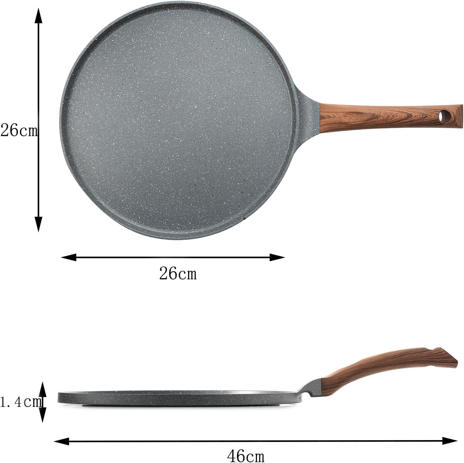 SENSARTE - Poêle à crêpes granit 26cm induction, poignée confort