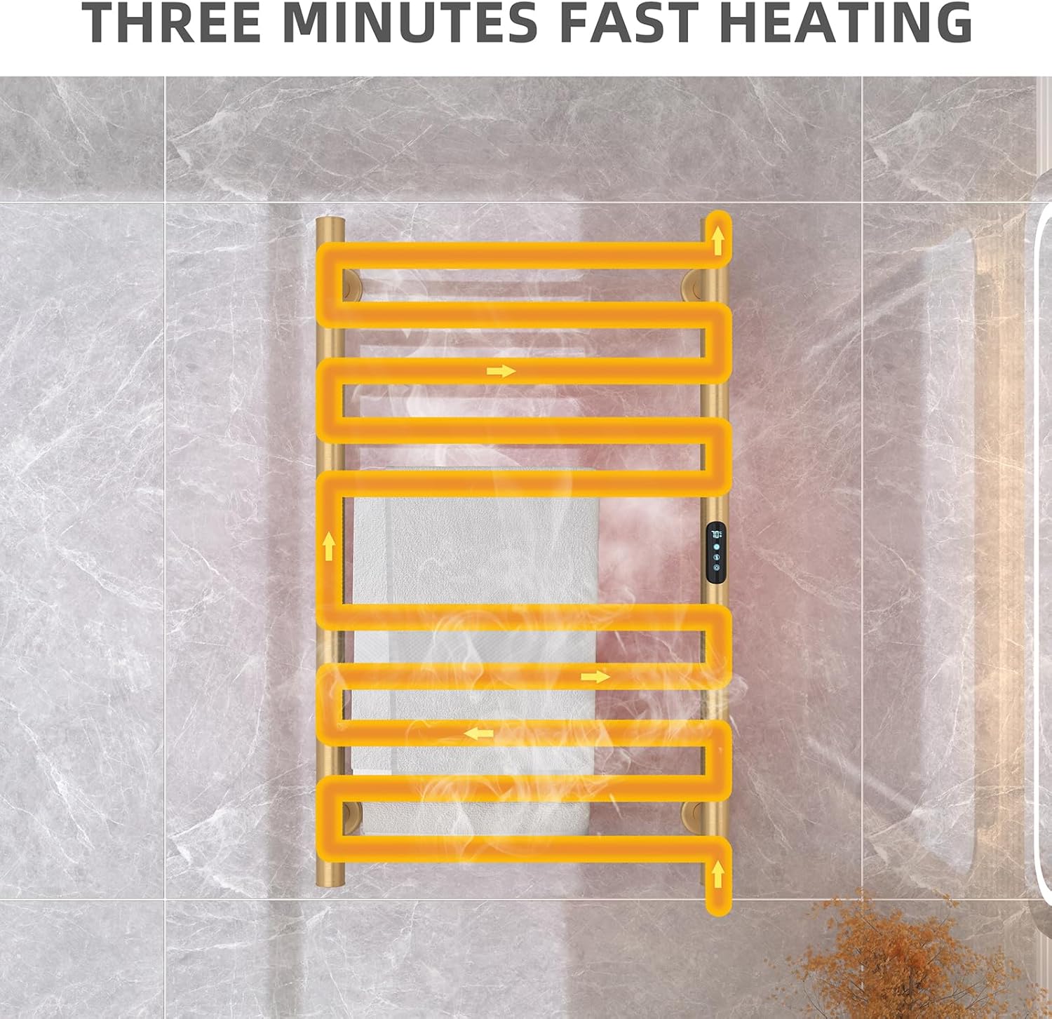 Sèche-serviette mural électrique, 10 barres, 135W, 450x720mm, WiFi, minuterie, or brossé