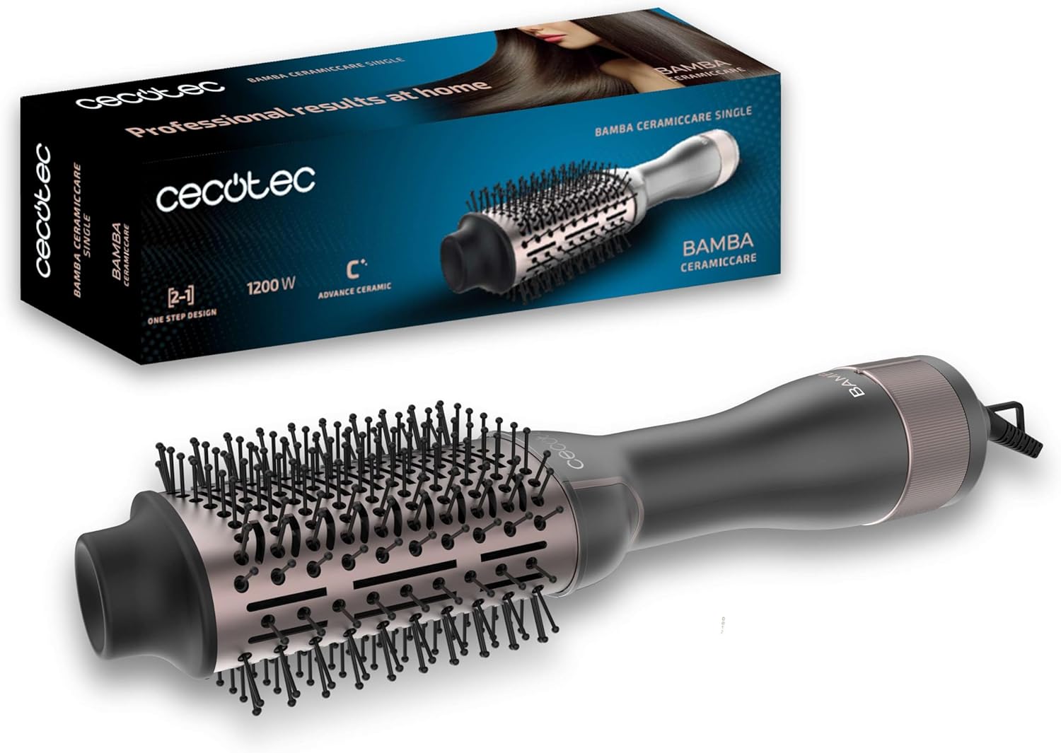 Cecotec - Bamba CeramicCare Single - 1200W - Brosse 2en1, 3 températures, air froid