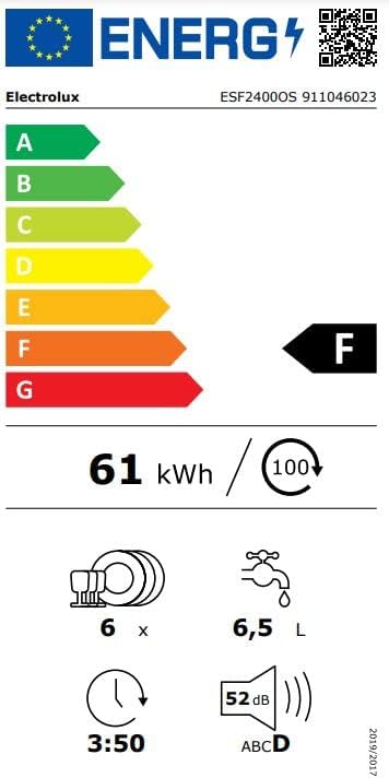 Electrolux - Série 600 mini lave-vaisselle, 55 cm, 6 couverts, 6 programmes, argent - ESF2400OW