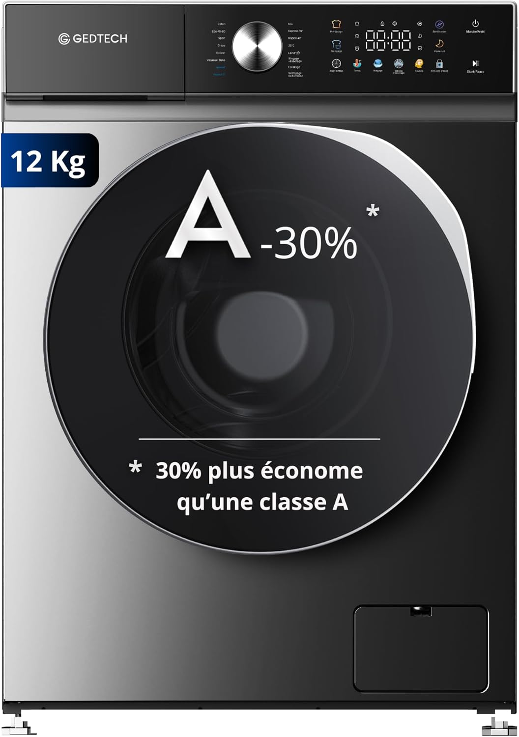 GEDTECH - lave-linge frontal 12kg 1400tr LED eco intensif - GLLPS121400DG